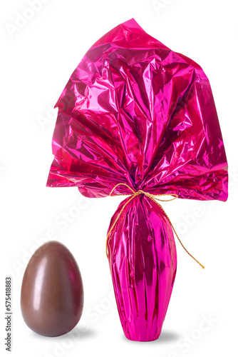 Fotografia Easter chocolate egg wrapped in glittering fuchsia paper