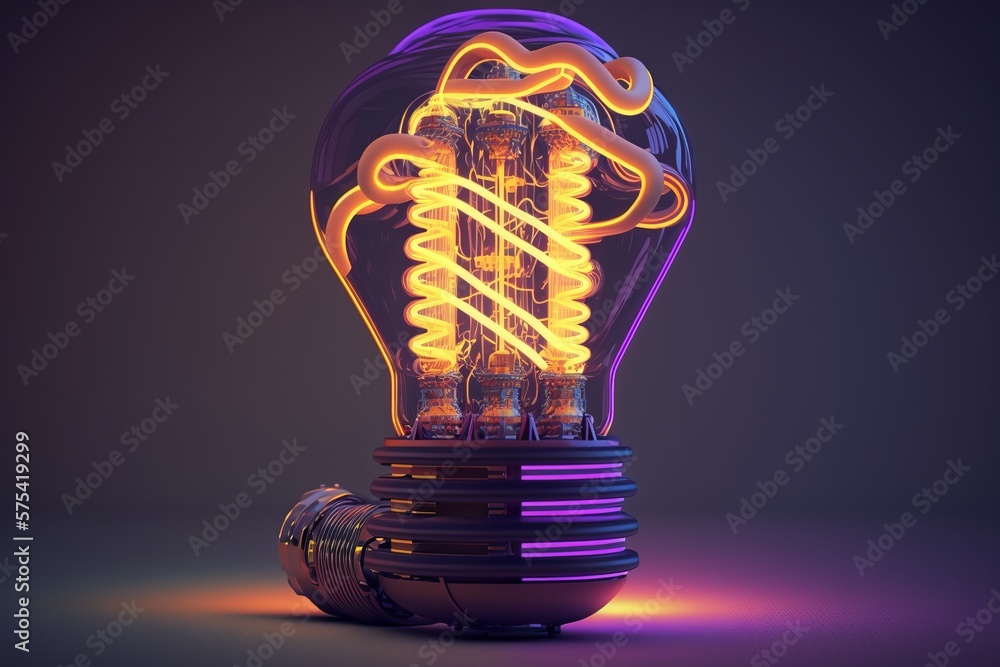 futuristic concept of neon light bulb powerful lines created with Generative AI technology futuristic concept of neon light bulb powerful lines created with Generative AI technology