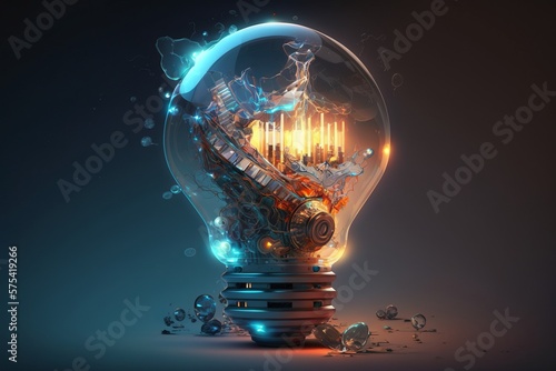 digital lightbulb innovation ideas futuristic machine created with Generative AI technology