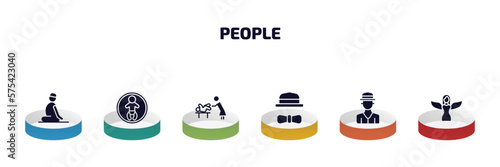 people infographic element with filled icons and 6 step or option. people icons such as julus, baby zone, babysitter and child, elegant, spanish man, grace vector.