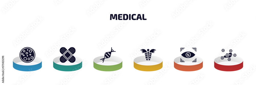 medical infographic element with filled icons and 6 step or option ...