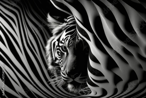 Background pattern with black and white tiger stripes. Generative AI