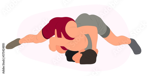Vector athletes wrestlers in the fight, duel, fight. Figures of strong men. Greco Roman, freestyle, classical wrestling.
