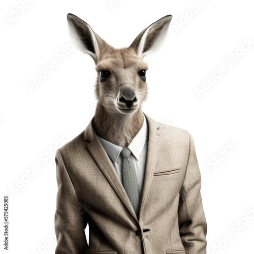 Portrait of a kangaroo dressed in a formal business suit on white background  transparent png  generative ai