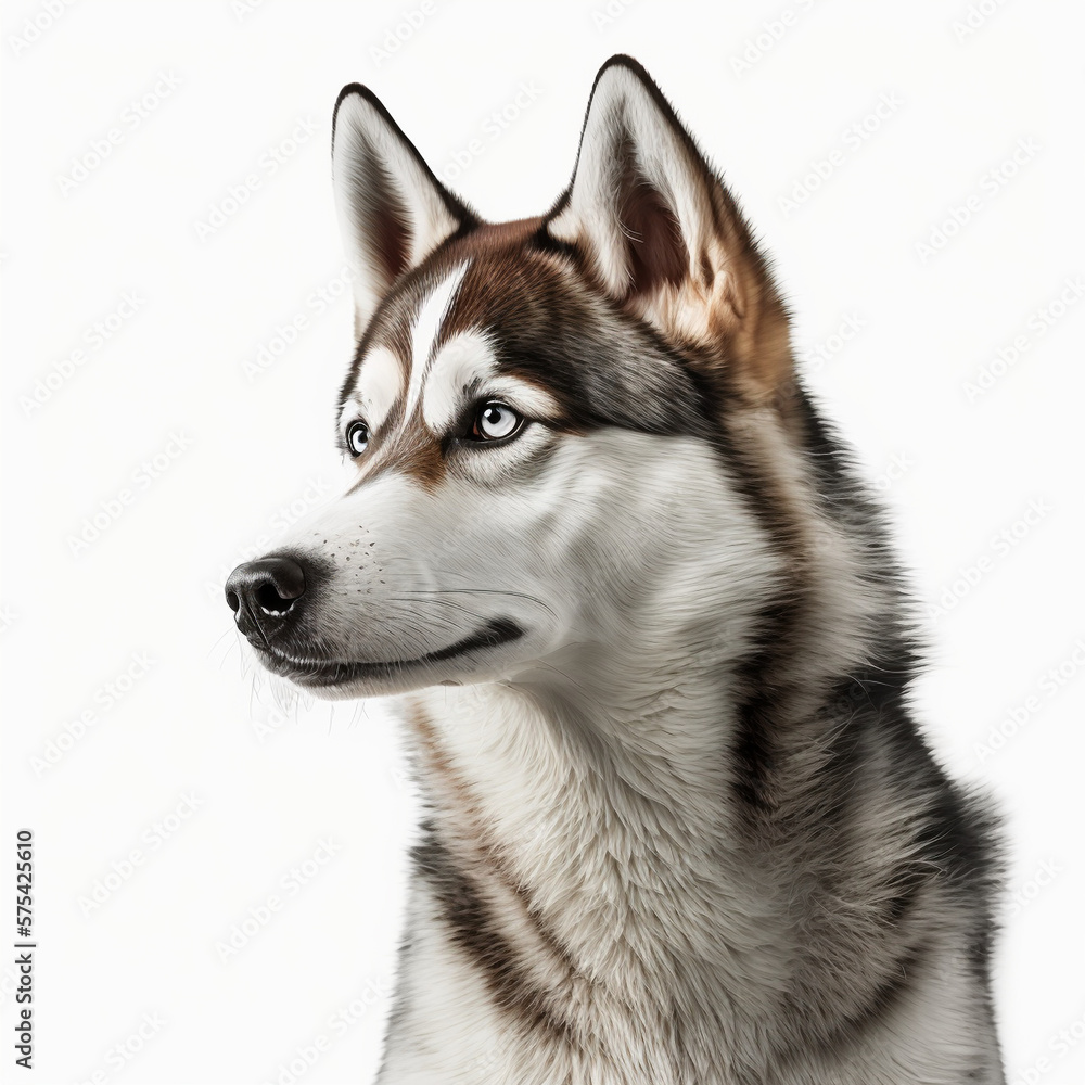 Realistic husky on a white background, generative AI