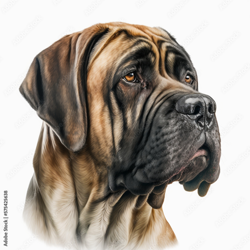 Realistic Mastiff on a white background,  generative AI