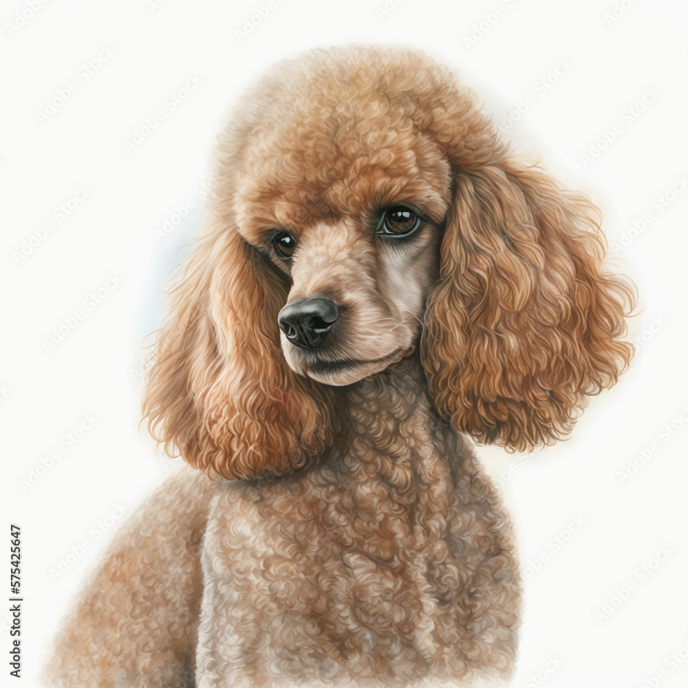 Realistic poodle on a white background, generative AI Realistic poodle on a white background, generative AI
