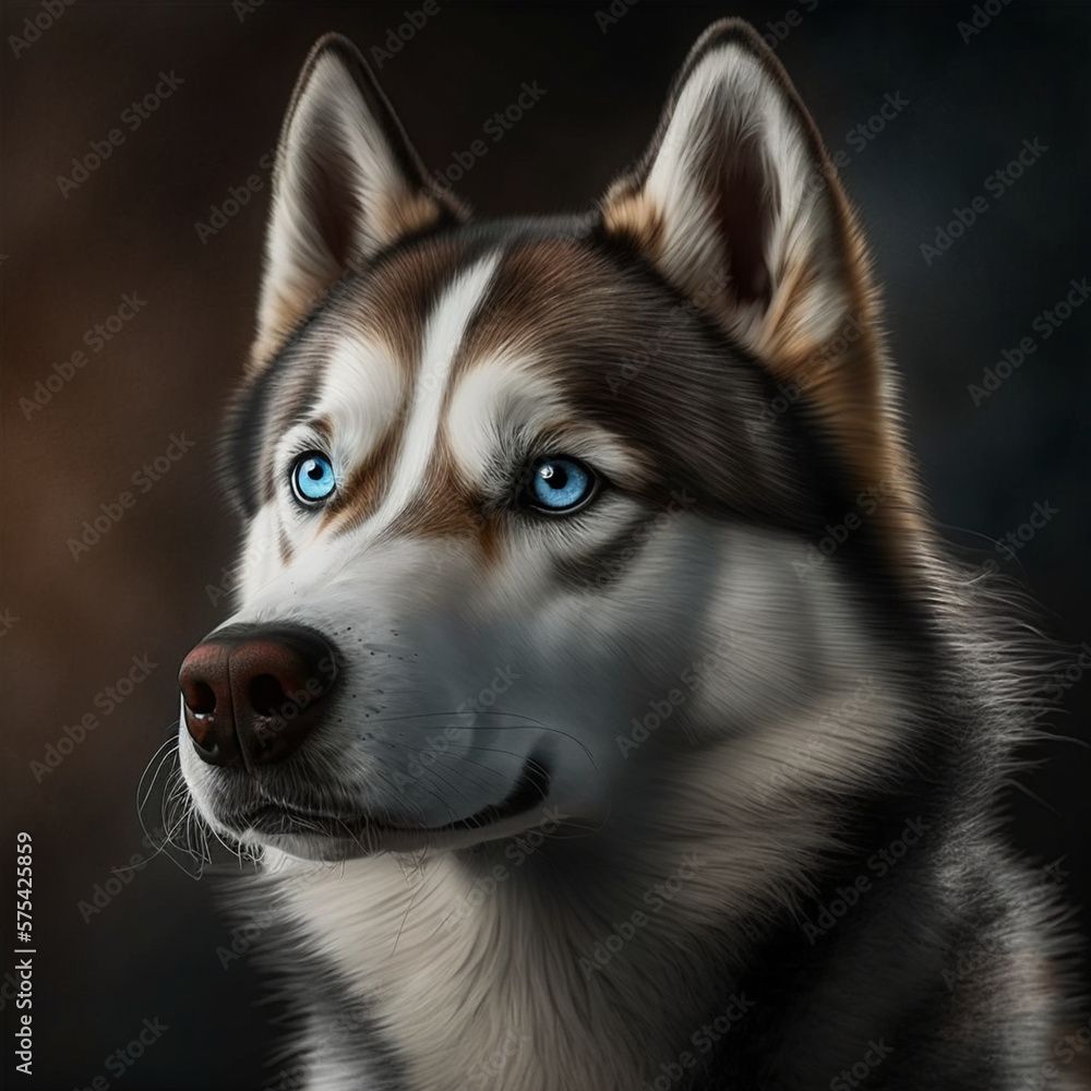 Fototapeta premium Realistic husky on a white background, generative AI