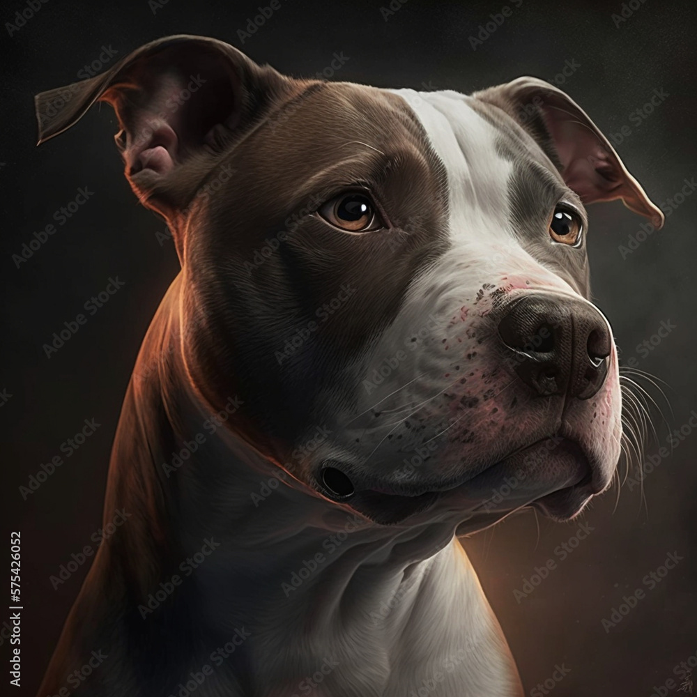 Realistic american pit bull terrier, Realistic drawing of Dog American Staffordshire Terrier, Animal Art Dog, generative AI