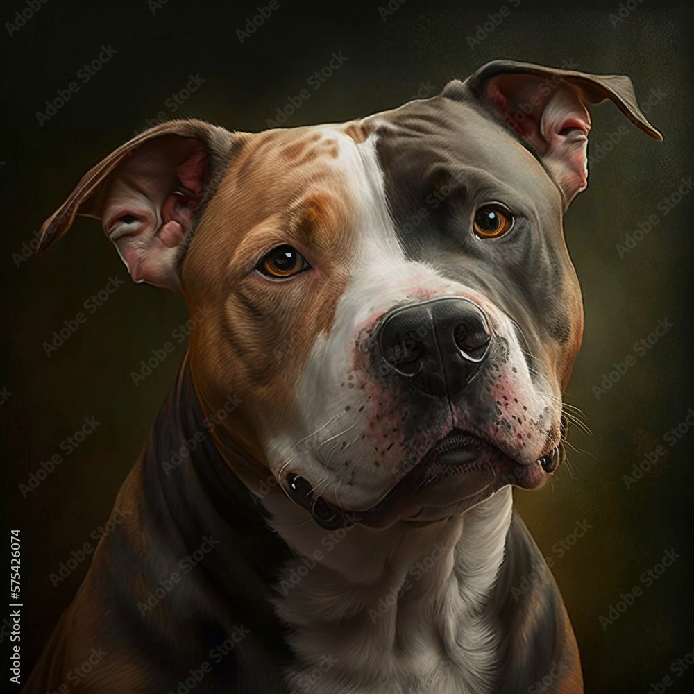 Realistic american pit bull terrier, Realistic drawing of Dog American Staffordshire Terrier, Animal Art Dog, generative AI