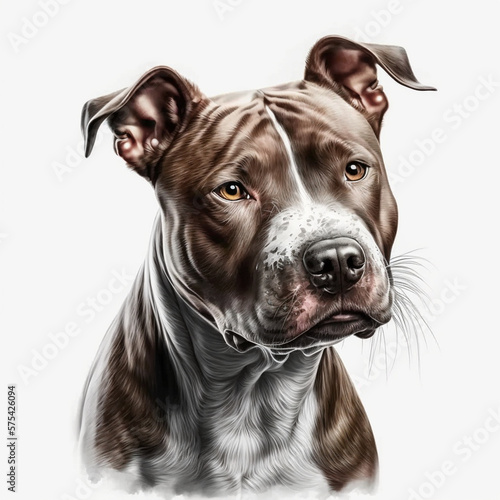 Realistic american pit bull terrier on a white background, Pit Bull Terrier isolated on white background, Realistic drawing of Dog American Staffordshire Terrier, Animal Art Dog, generative AI