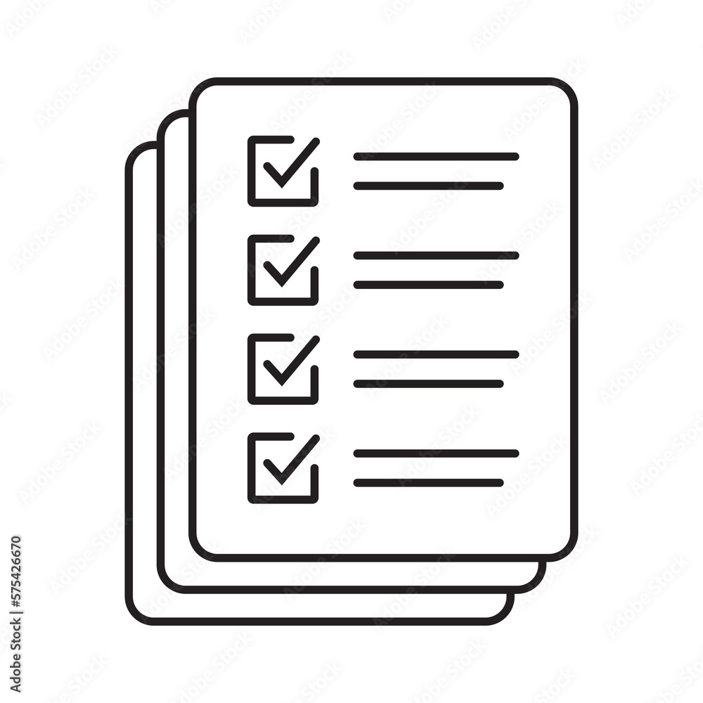 Checklist vector icon in line art style. Document icon, questionnaire icon, illustration isolated on white background for graphic and web design. Checklist vector icon in line art style. Document icon, questionnaire icon, illustration isolated on white background for graphic and web design.
