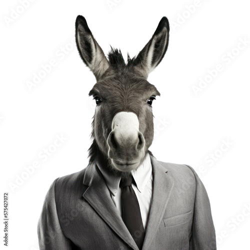 Fotomurale Portrait of a donkey dressed in a formal business suit on white background, tran
