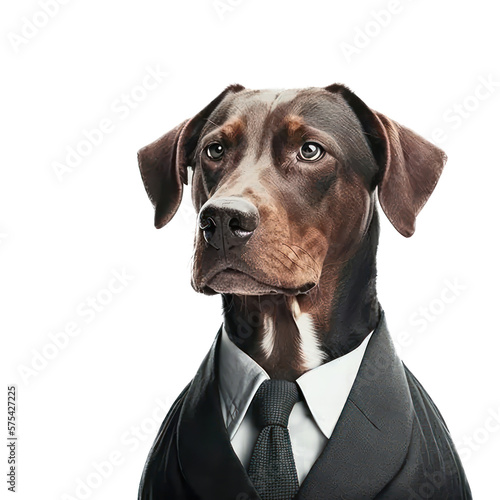 Portrait of a dog dressed in a formal business suit on white background, transparent png, generative ai © Rawf8