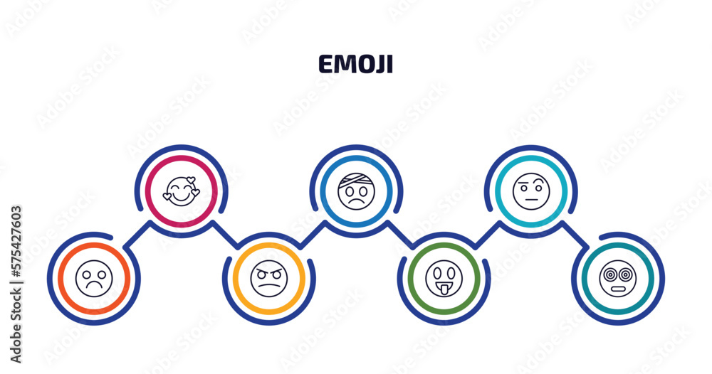 emoji infographic element with outline icons and 7 step or option. emoji icons such as in love emoji, injured sceptic sad angry tongue hypnotized vector. emoji infographic element with outline icons and 7 step or option. emoji icons such as in love emoji, injured sceptic sad angry tongue hypnotized vector.
