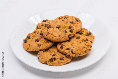 Chocolate cookies on a white plate