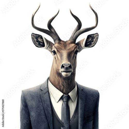 Portrait of a deer dressed in a formal business suit on white background, transparent png, generative ai © Rawf8