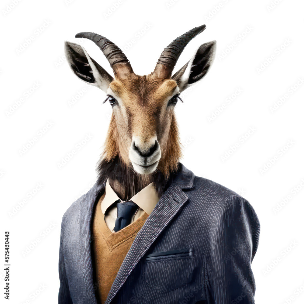 Portrait of a Chamois dressed in a formal business suit on white background, transparent png, generative ai Portrait of a Chamois dressed in a formal business suit on white background, transparent png, generative ai