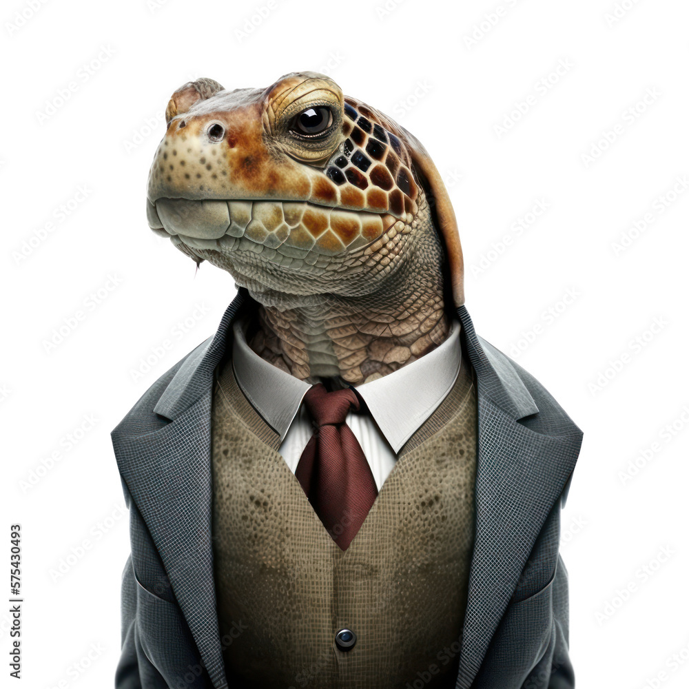 Portrait of a Turtle dressed in a formal business suit on white background, transparent png, generative ai Portrait of a Turtle dressed in a formal business suit on white background, transparent png, generative ai