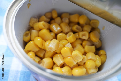 canned sweet corn close up .
