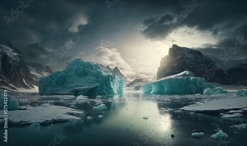 Glacial landscape of the north pole. Generative ai. © Ivan