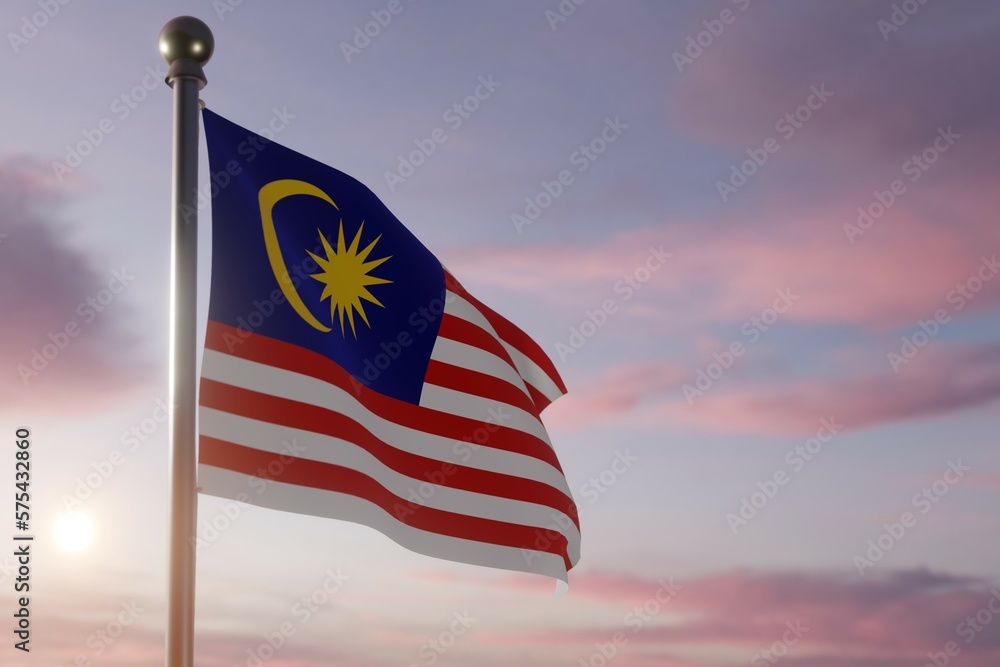 Flag at Sunrise or Sunset in the wind  - Malaysia