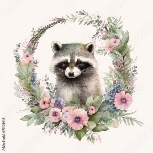 A sweet watercolor raccoon Generative by Ai