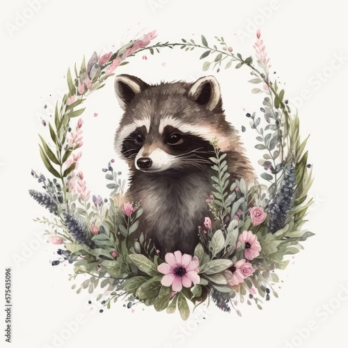 A sweet watercolor raccoon Generative by Ai