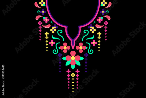 Motif Aztec floral leaves vine paisley collar shirts and blouses neckline ethnic pattern. Native American Indian, Mexican, Indian, Indonesian styles. Design for Batik, clothing, fashion, shirt, blouse