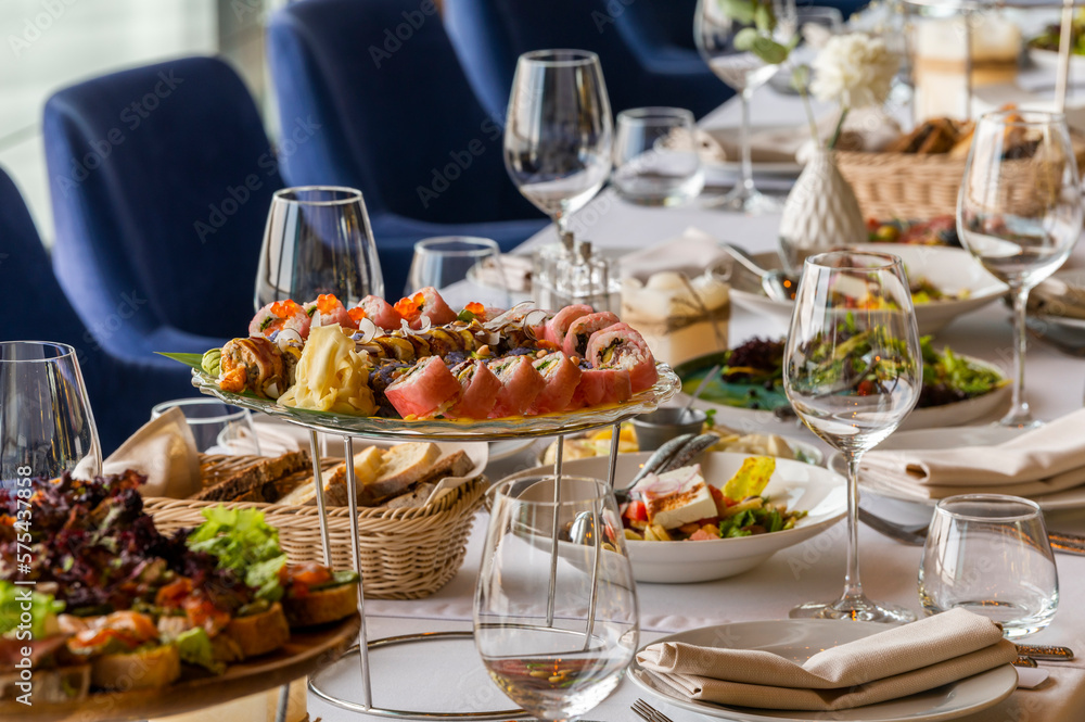 Fototapeta premium Rice and fish in oriental dishes