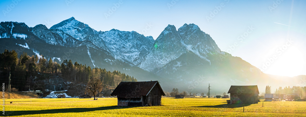 landscape near Garmisch-Partenkirchen - Zugspitze mountain - obrazy, fototapety, plakaty 