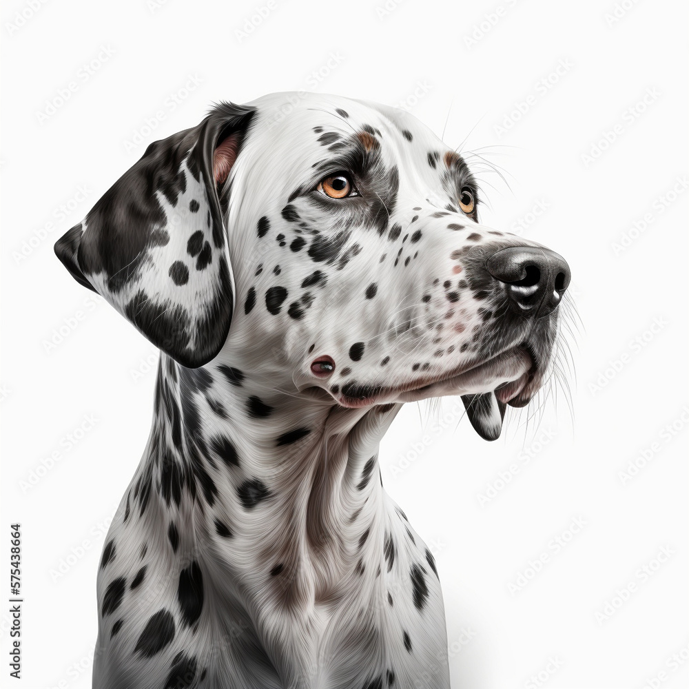 Realistic head Dalmatian on a white background,  generative AI
