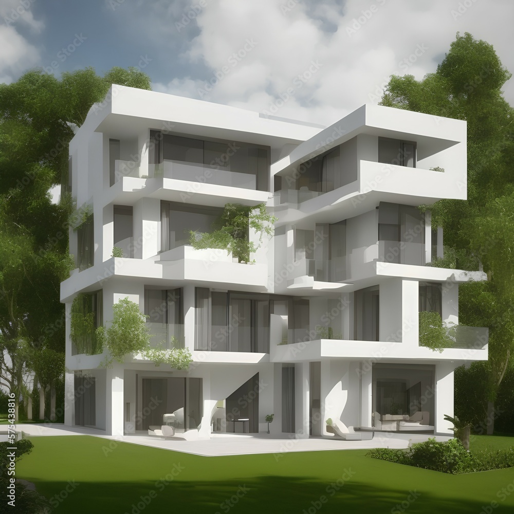 Fototapeta premium Modern Minimalist Family Villa - generative ai