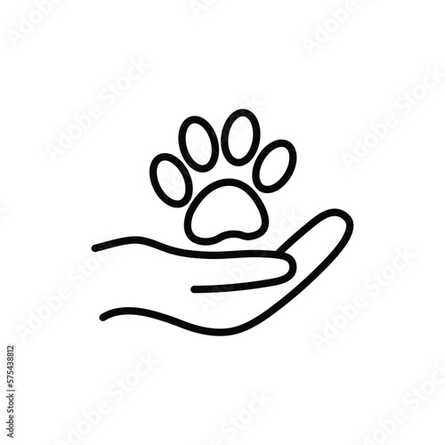 Hand holding paw icon. Animal care and protect