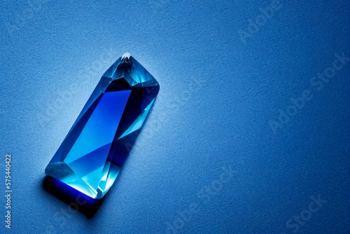 Quartz blue crystal stone. Macro studio photography on polished blueish transparent gemstone. isolated glossy mineral for health and spiritual balance or luxury aqua geological gem. Generative AI