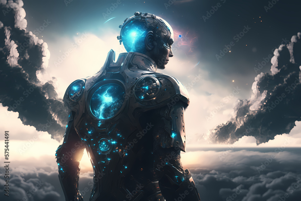 Naklejka premium The man whose dreams in the sky, future earth, made with Generative AI