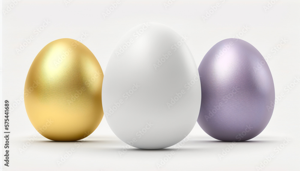 Set of white colorful Easter Eggs isolated on white background. 3D realistic illustration. Generative AI Set of white colorful Easter Eggs isolated on white background. 3D realistic illustration. Generative AI