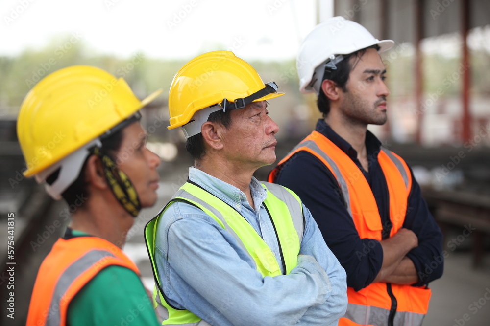 engineer team standing at industry engineer team standing at industry