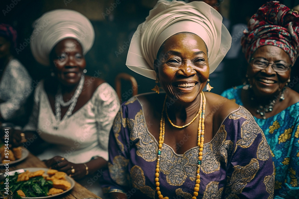 Generative AI. laughing African women at a dining table
