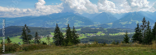 Wonderful panoramic view of Schladming Dachstein Region. Peaks and Valley, view to Ramsau and Dachstein. Styria, Austria