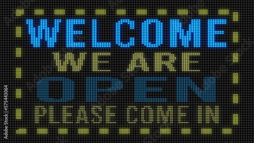 Open on a door shop Small food shop business, Welcome we are open please come in