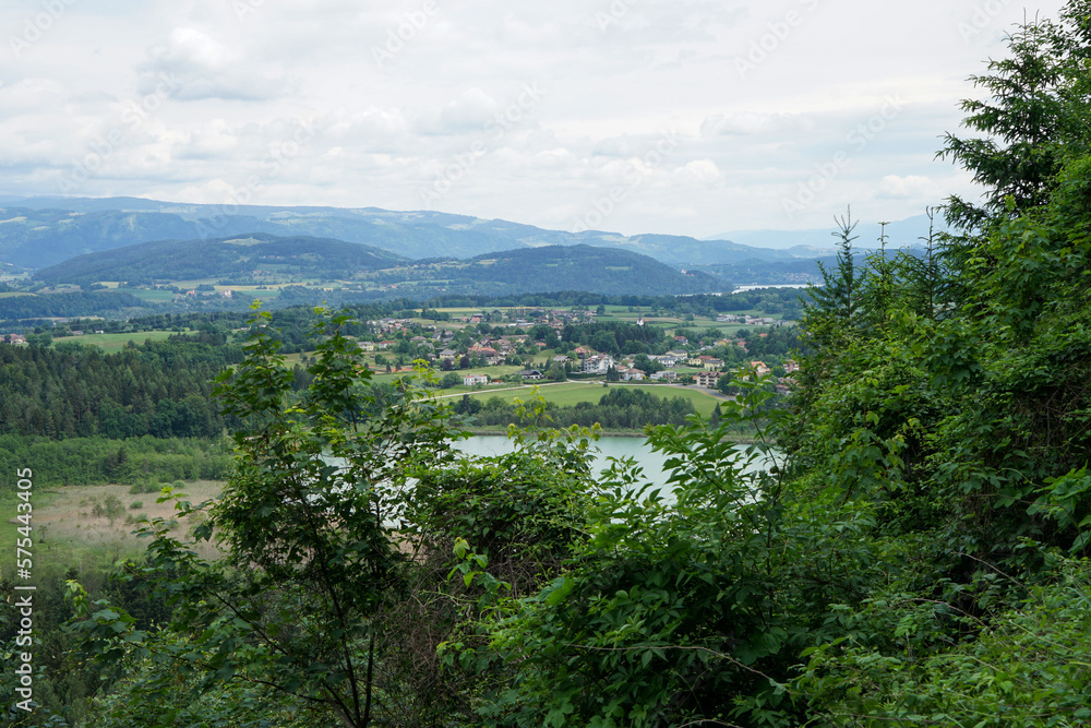 Carinthian landscape: mountains, hills and hidden lake Klopein