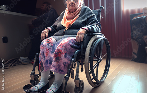 Pflegenotstand und Personalmangel – alte Frau im Rollstuhl, Generative AI