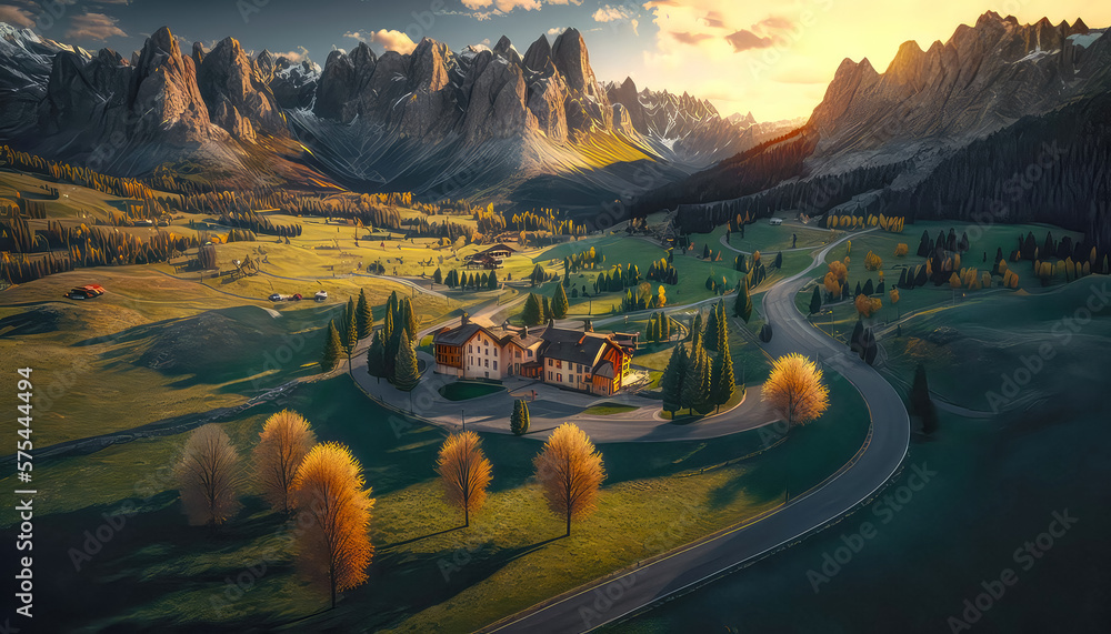 Φωτογραφία Drohnenaufnahme Landschaft am Gardasee Italien bei Sonnenuntergang Abstrakt Illu