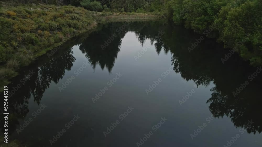 Aerial vie of a lake at Oitava forest park in Portugal Aerial vie of a lake at Oitava forest park in Portugal