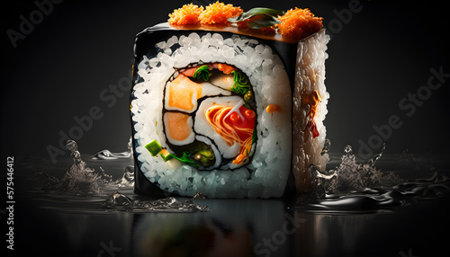 epic photo of sushi on dark background, promotional photo of sushi on dark background, studio lighting