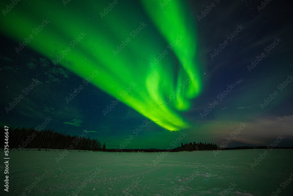 The Aurora Borealis Dancing over a frozen lake in Fairbanks Alaska!