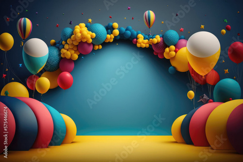 Foto Colorful birthday background with balloons and place for text