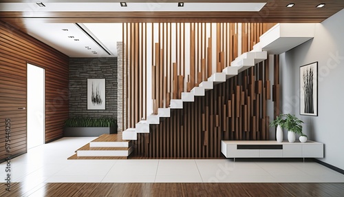 Modern interior  wooden stairs  staircase 
