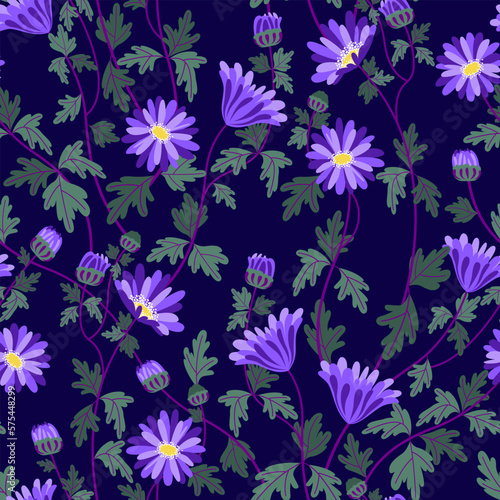 seamless pattern cute blue daisies